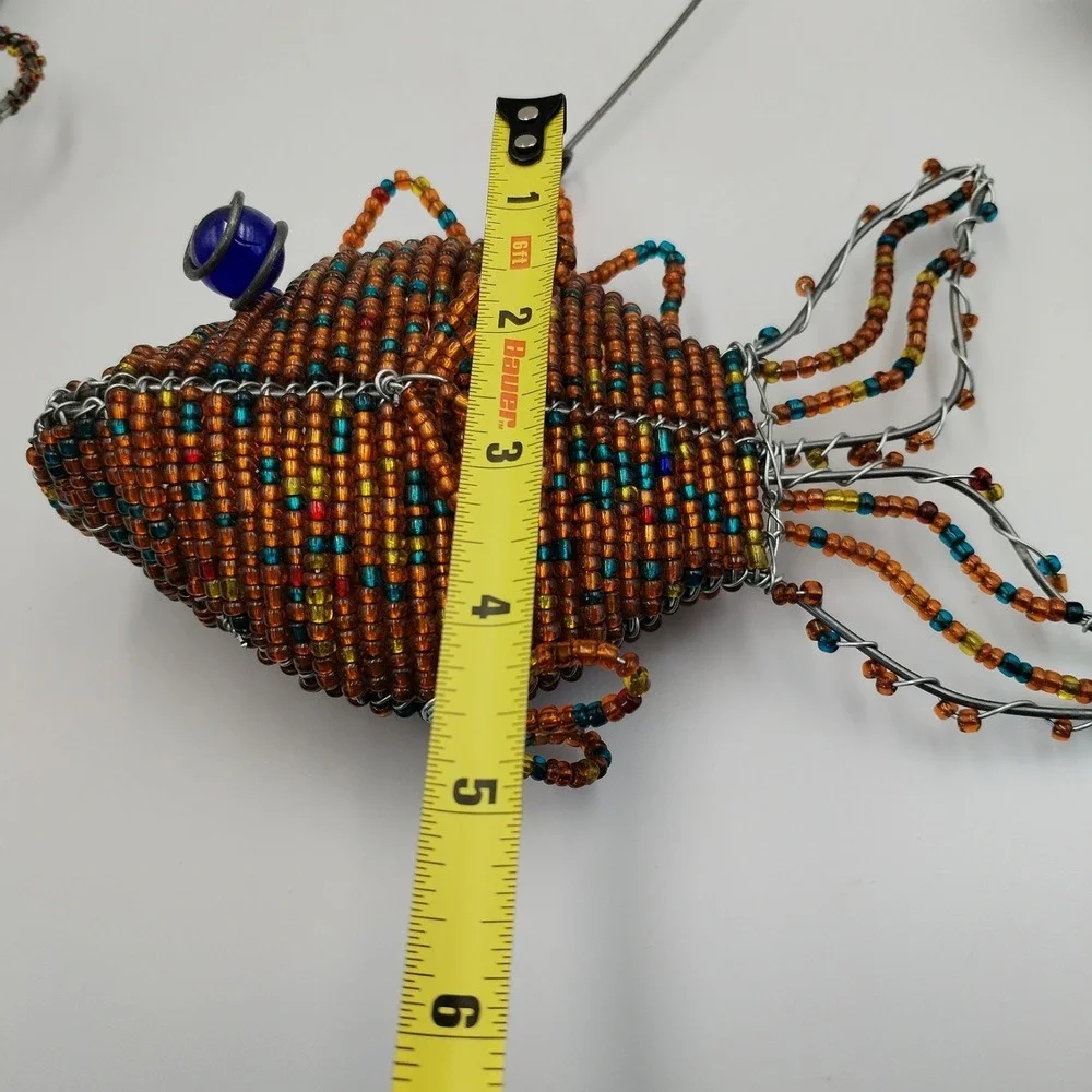 Beaded Wire Marine Life Fish Seahorse Ornaments Lot 3 Coastal Home Decor Folk